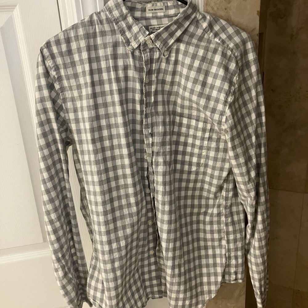 J. Crew Men's Gray Plaid Button Down Shirt